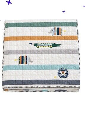 Pottery Barn Kids Colby Animal Baby Quilt Crib Blanket  Alligator  Elephant Lion
